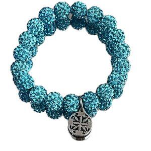 Rustic Cuff Metal Stainless Steel Shambala Beaded Stretch Bracelet aqua